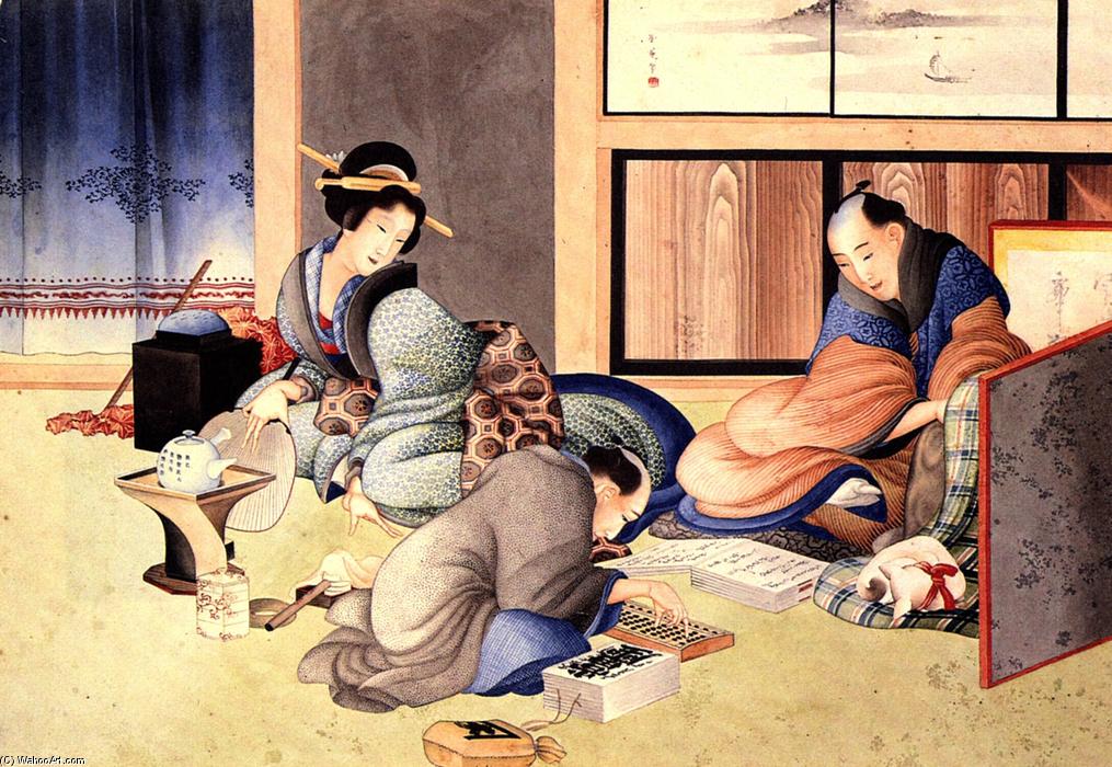 Wikioo.org - The Encyclopedia of Fine Arts - Painting, Artwork by Katsushika Hokusai - A merchant making up the account