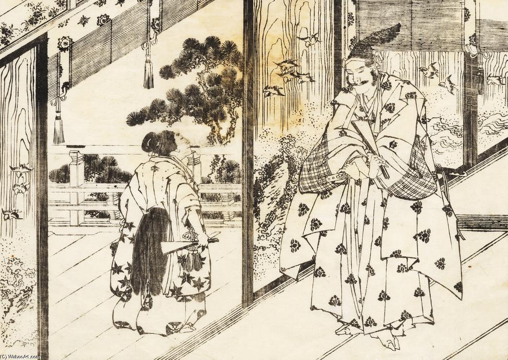 WikiOO.org - Енциклопедия за изящни изкуства - Живопис, Произведения на изкуството Katsushika Hokusai - A well educated boy pays respect to an older man