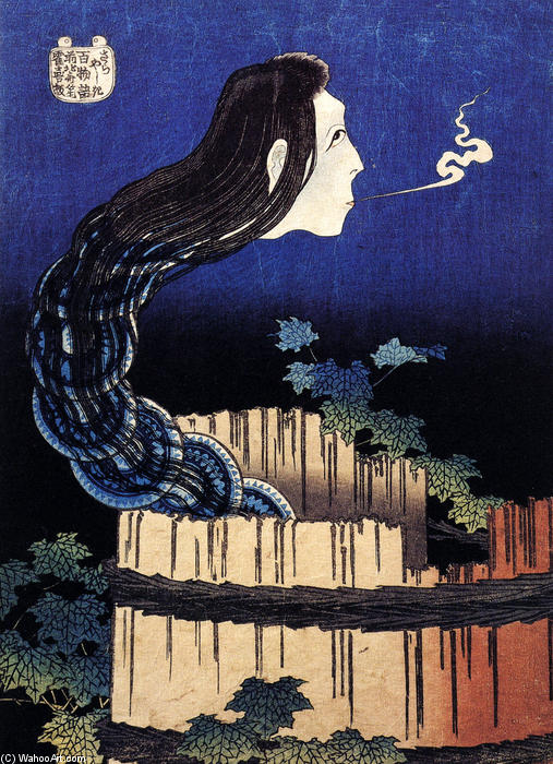 Wikioo.org - The Encyclopedia of Fine Arts - Painting, Artwork by Katsushika Hokusai - A woman ghost appeared from a well