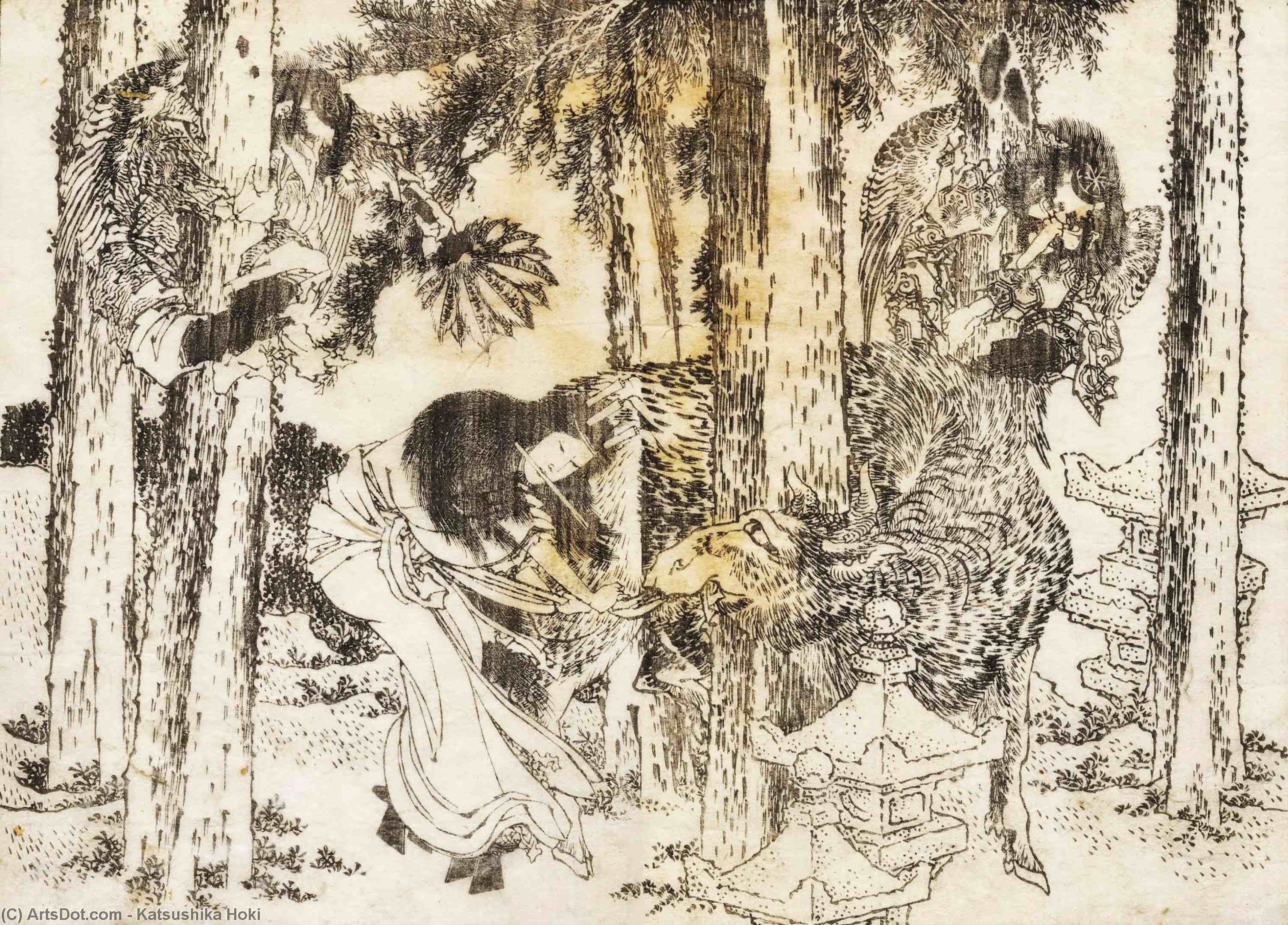 WikiOO.org - دایره المعارف هنرهای زیبا - نقاشی، آثار هنری Katsushika Hokusai - A woman makes a cursing ritual ceremony