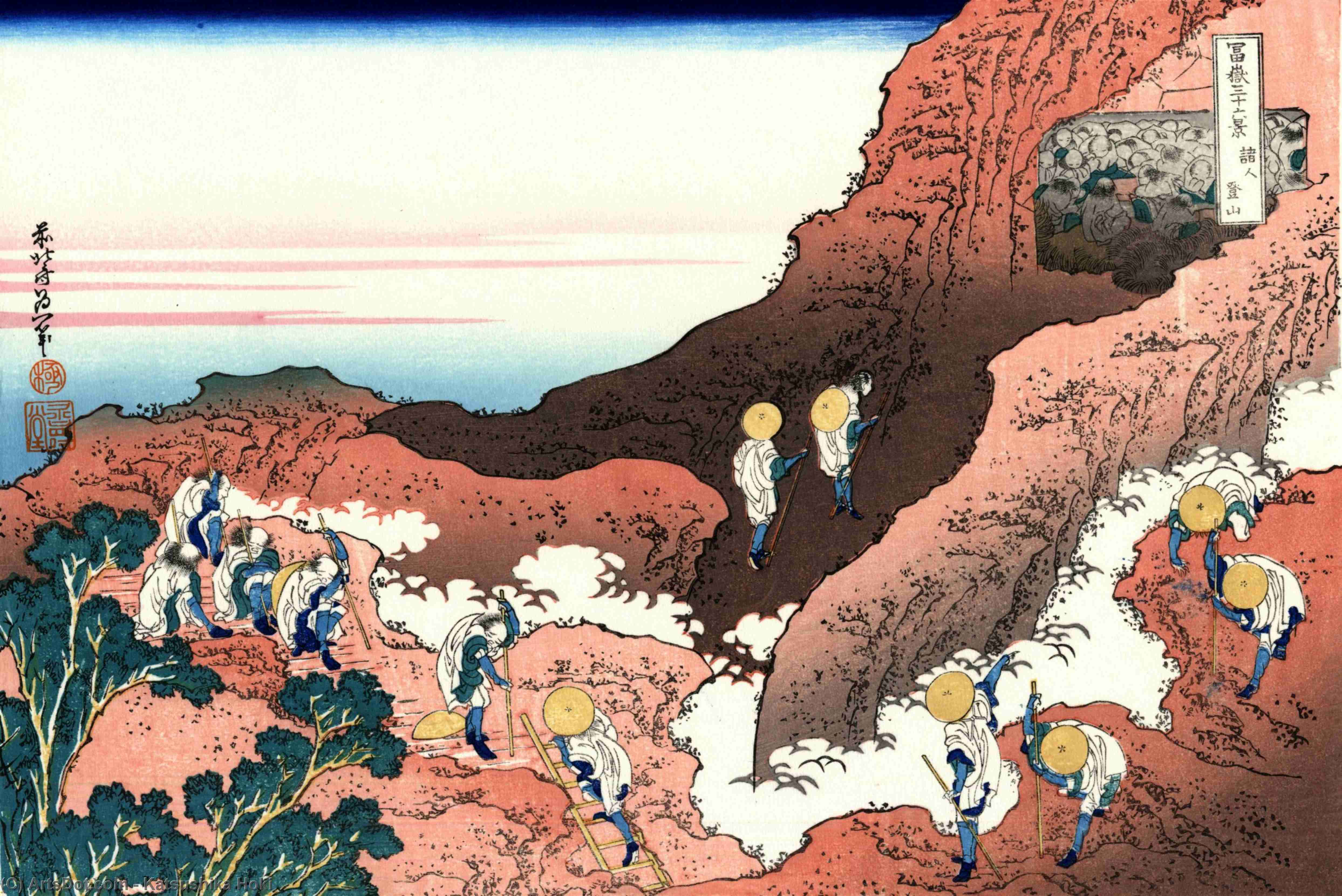 WikiOO.org - Güzel Sanatlar Ansiklopedisi - Resim, Resimler Katsushika Hokusai - Climbing on Mt. Fuji