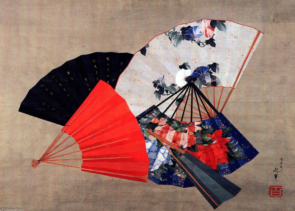 Wikioo.org - Bách khoa toàn thư về mỹ thuật - Vẽ tranh, Tác phẩm nghệ thuật Katsushika Hokusai - Five fans