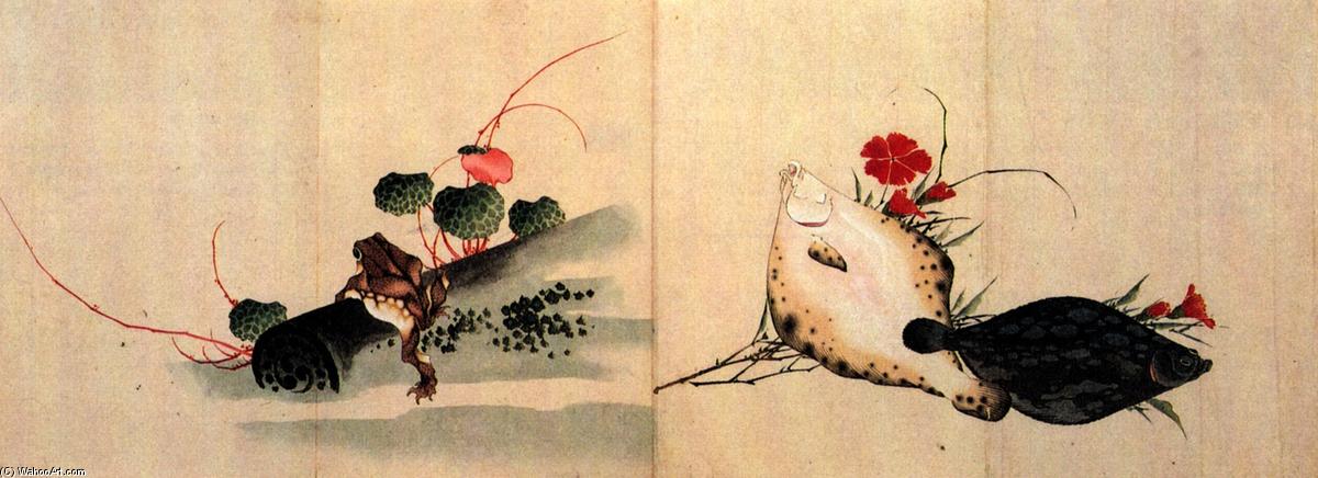 WikiOO.org - Енциклопедія образотворчого мистецтва - Живопис, Картини
 Katsushika Hokusai - Flat fish and pink