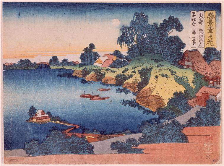 Wikioo.org - The Encyclopedia of Fine Arts - Painting, Artwork by Katsushika Hokusai - Moonlight over the Sumida River in Edo
