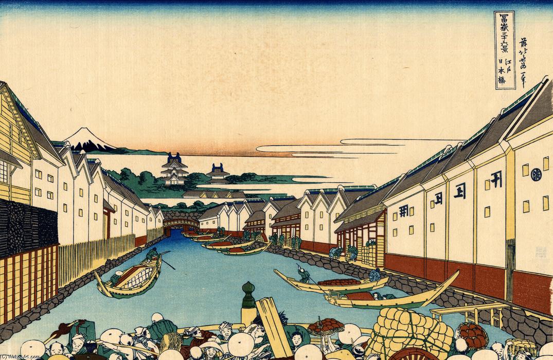 WikiOO.org - Енциклопедия за изящни изкуства - Живопис, Произведения на изкуството Katsushika Hokusai - Nihonbashi bridge in Edo