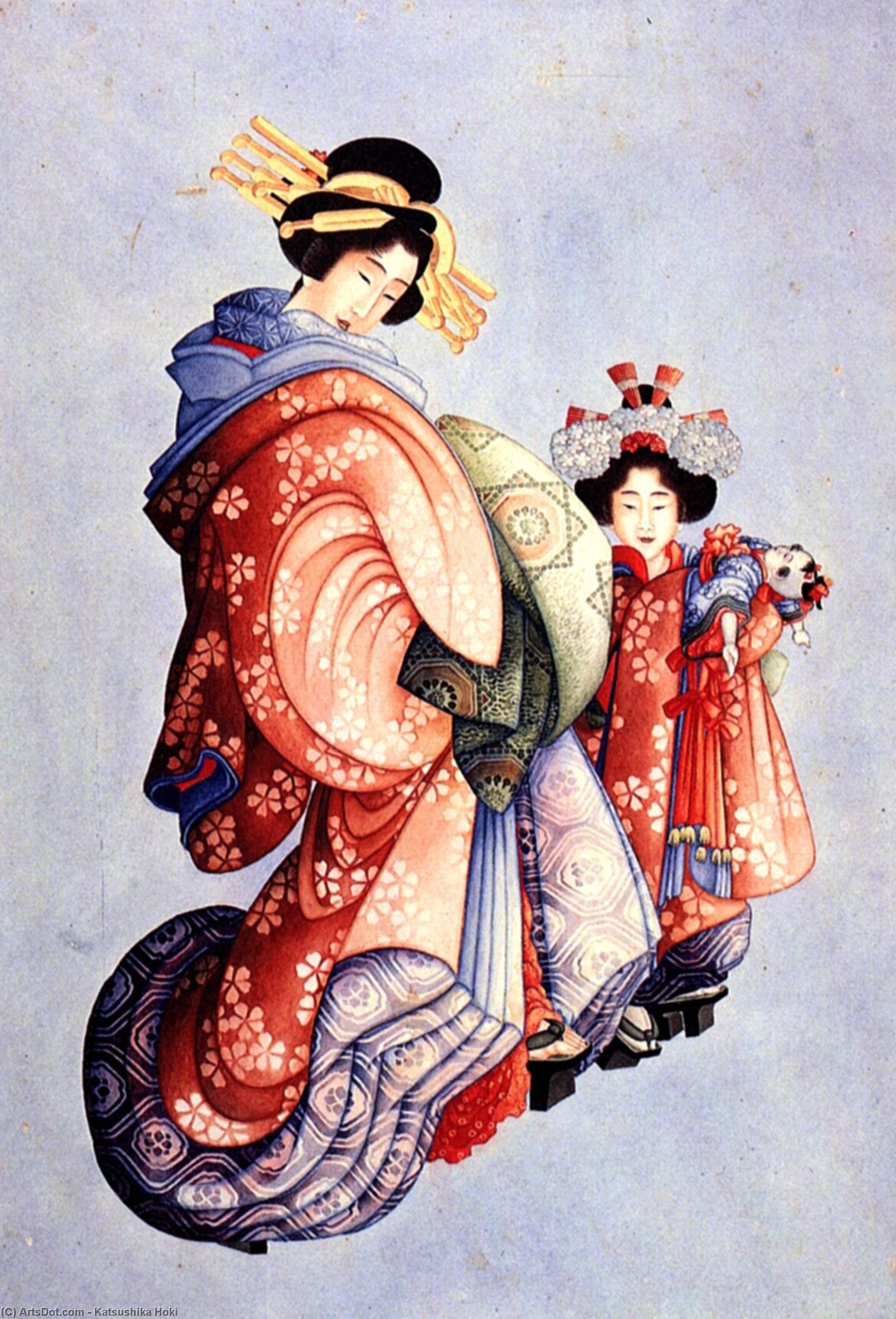 Wikioo.org - The Encyclopedia of Fine Arts - Painting, Artwork by Katsushika Hokusai - Oiran and Kamuro