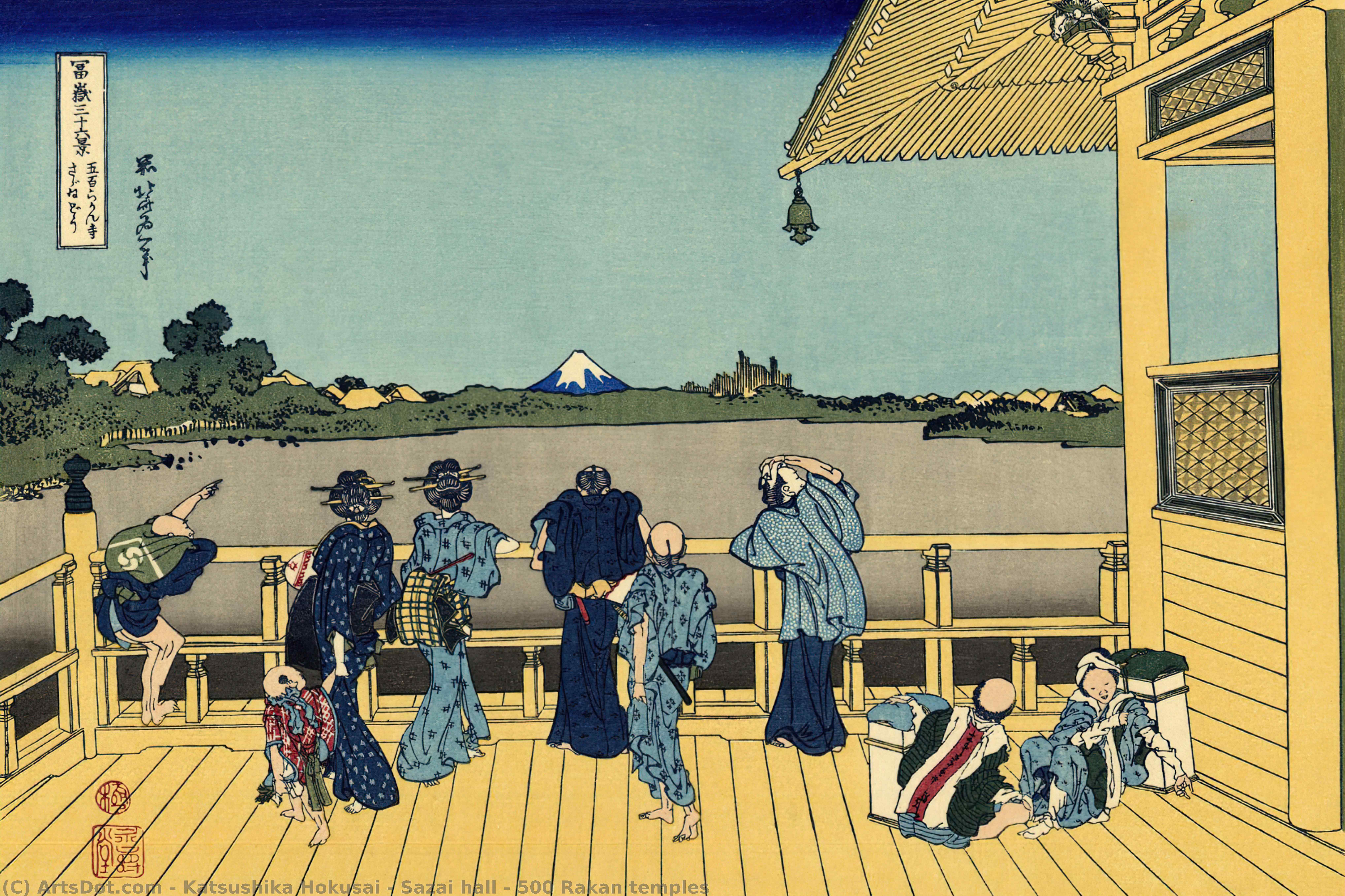 WikiOO.org - Enciklopedija dailės - Tapyba, meno kuriniai Katsushika Hokusai - Sazai hall - 500 Rakan temples