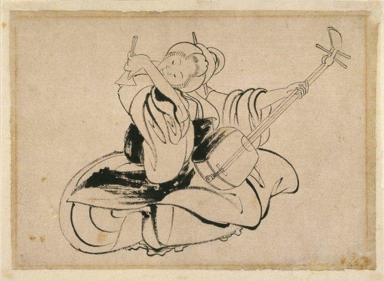 WikiOO.org - Енциклопедия за изящни изкуства - Живопис, Произведения на изкуството Katsushika Hokusai - Seated Woman with Shamisen