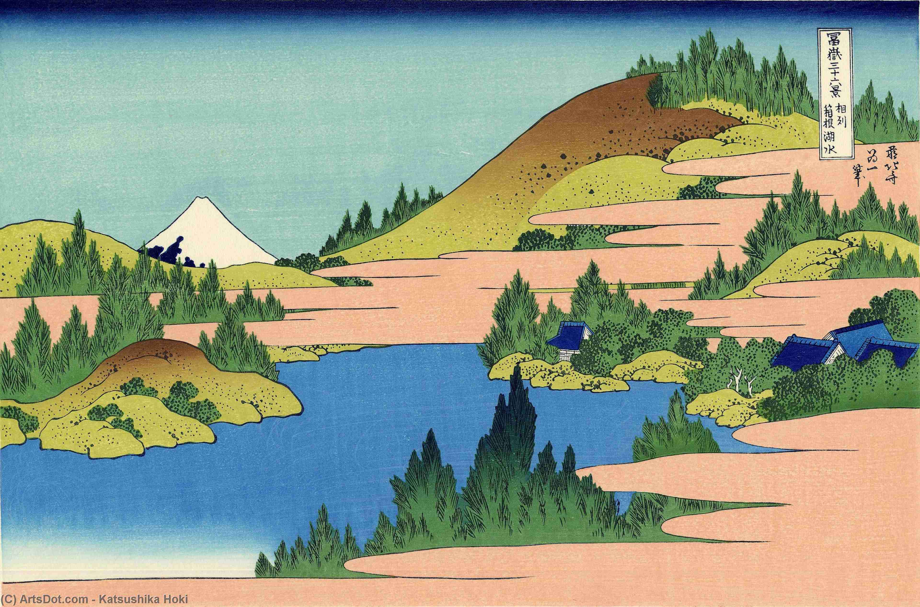 Wikioo.org – L'Encyclopédie des Beaux Arts - Peinture, Oeuvre de Katsushika Hokusai - Le lac de hakone dans le Province segami