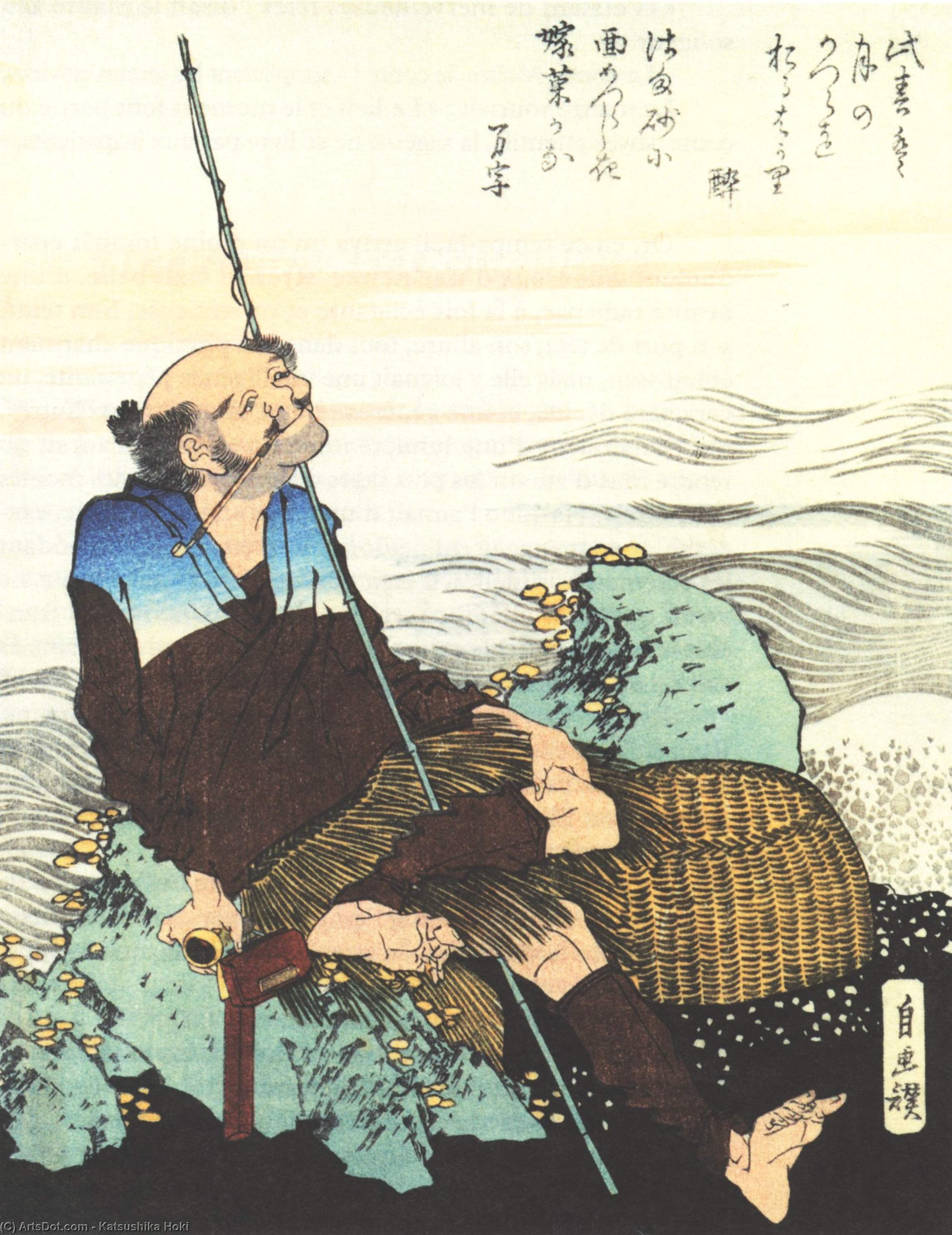WikiOO.org - Енциклопедия за изящни изкуства - Живопис, Произведения на изкуството Katsushika Hokusai - Old Fisherman Smoking his Pipe