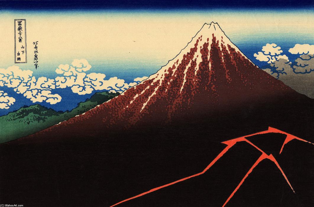 Wikioo.org – La Enciclopedia de las Bellas Artes - Pintura, Obras de arte de Katsushika Hokusai - Temporal de lluvia debajo de la cumbre