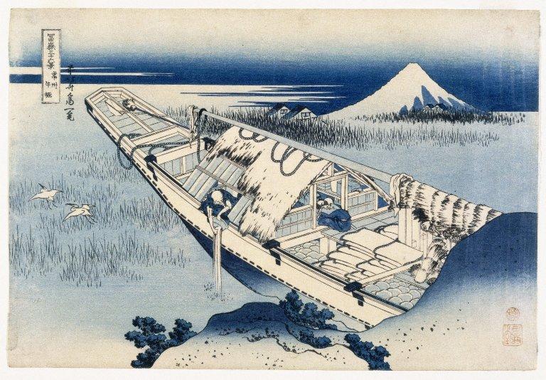 Wikioo.org - The Encyclopedia of Fine Arts - Painting, Artwork by Katsushika Hokusai - View of Fuji from a Boat at Ushibori