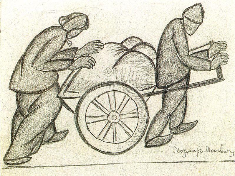 Wikioo.org – L'Enciclopedia delle Belle Arti - Pittura, Opere di Kazimir Severinovich Malevich - Due e un carretto