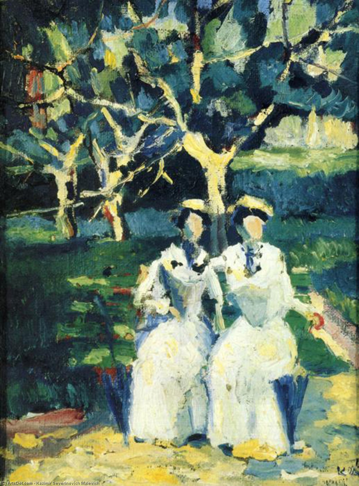Wikioo.org - The Encyclopedia of Fine Arts - Painting, Artwork by Kazimir Severinovich Malevich - Two Women in a Garden