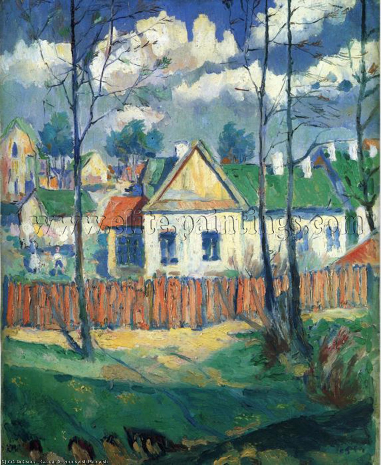 Wikioo.org – L'Enciclopedia delle Belle Arti - Pittura, Opere di Kazimir Severinovich Malevich - Paesaggio primaverile con un Cottage