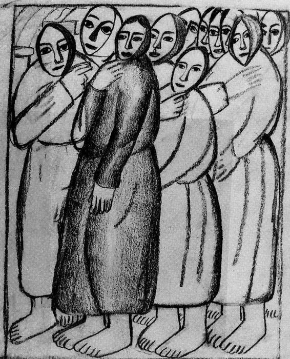 WikiOO.org - Encyclopedia of Fine Arts - Lukisan, Artwork Kazimir Severinovich Malevich - Peasant Women in a Church