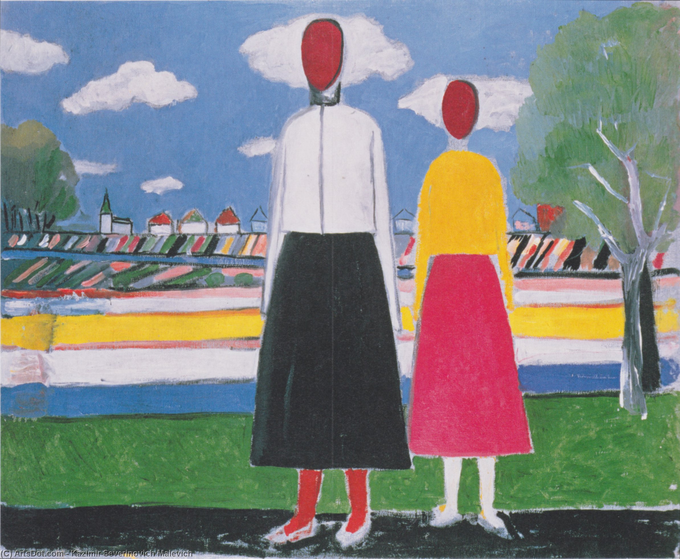 Wikioo.org - The Encyclopedia of Fine Arts - Painting, Artwork by Kazimir Severinovich Malevich - Two Figures in a Landscape