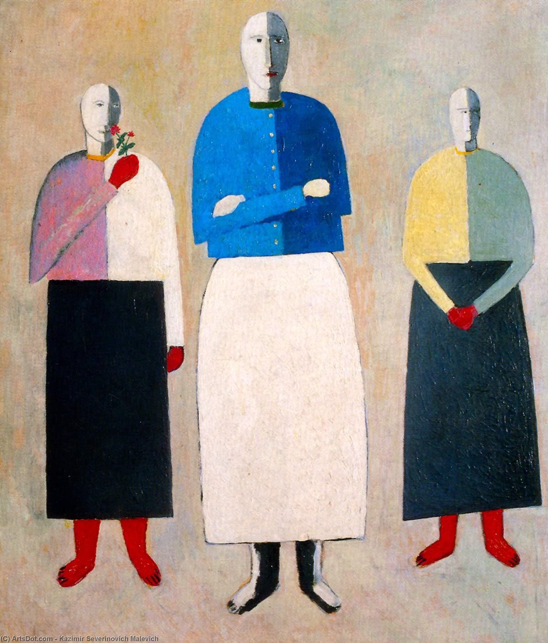 WikiOO.org – 美術百科全書 - 繪畫，作品 Kazimir Severinovich Malevich - 三个女孩