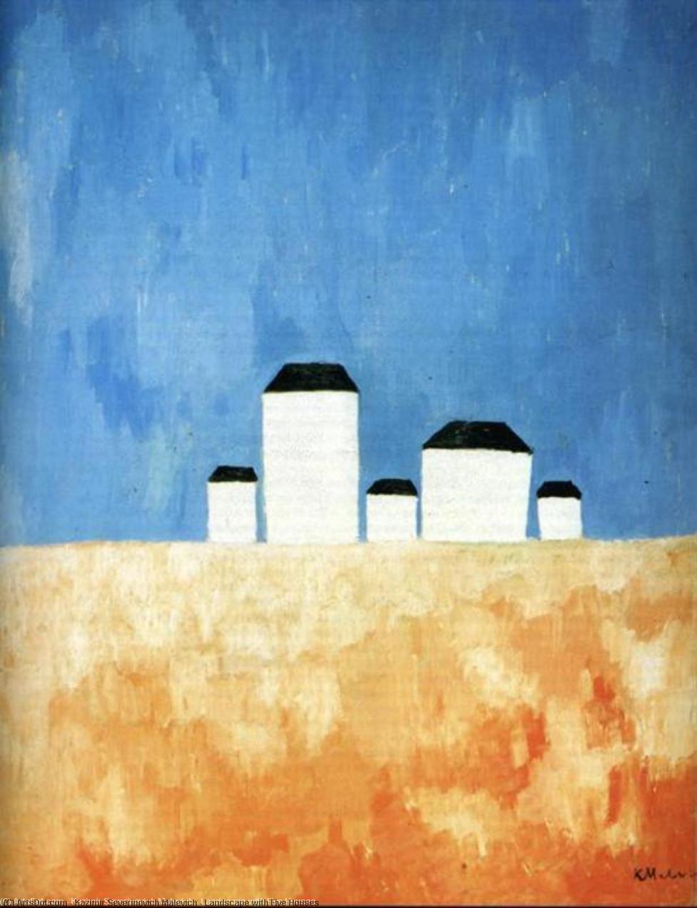 Wikioo.org - The Encyclopedia of Fine Arts - Painting, Artwork by Kazimir Severinovich Malevich - Landscape with Five Houses