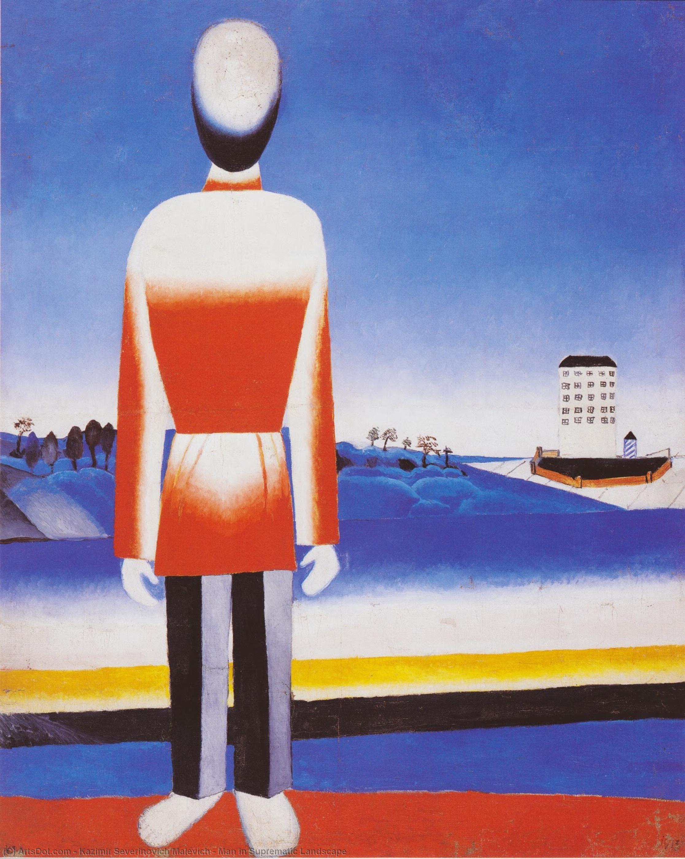 WikiOO.org - Енциклопедия за изящни изкуства - Живопис, Произведения на изкуството Kazimir Severinovich Malevich - Man in Suprematic Landscape
