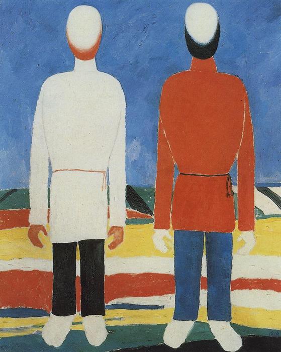 WikiOO.org - Encyclopedia of Fine Arts - Maleri, Artwork Kazimir Severinovich Malevich - Two Male Figures