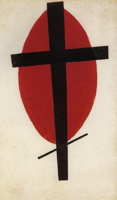 WikiOO.org - Εγκυκλοπαίδεια Καλών Τεχνών - Ζωγραφική, έργα τέχνης Kazimir Severinovich Malevich - Black cross on a red oval