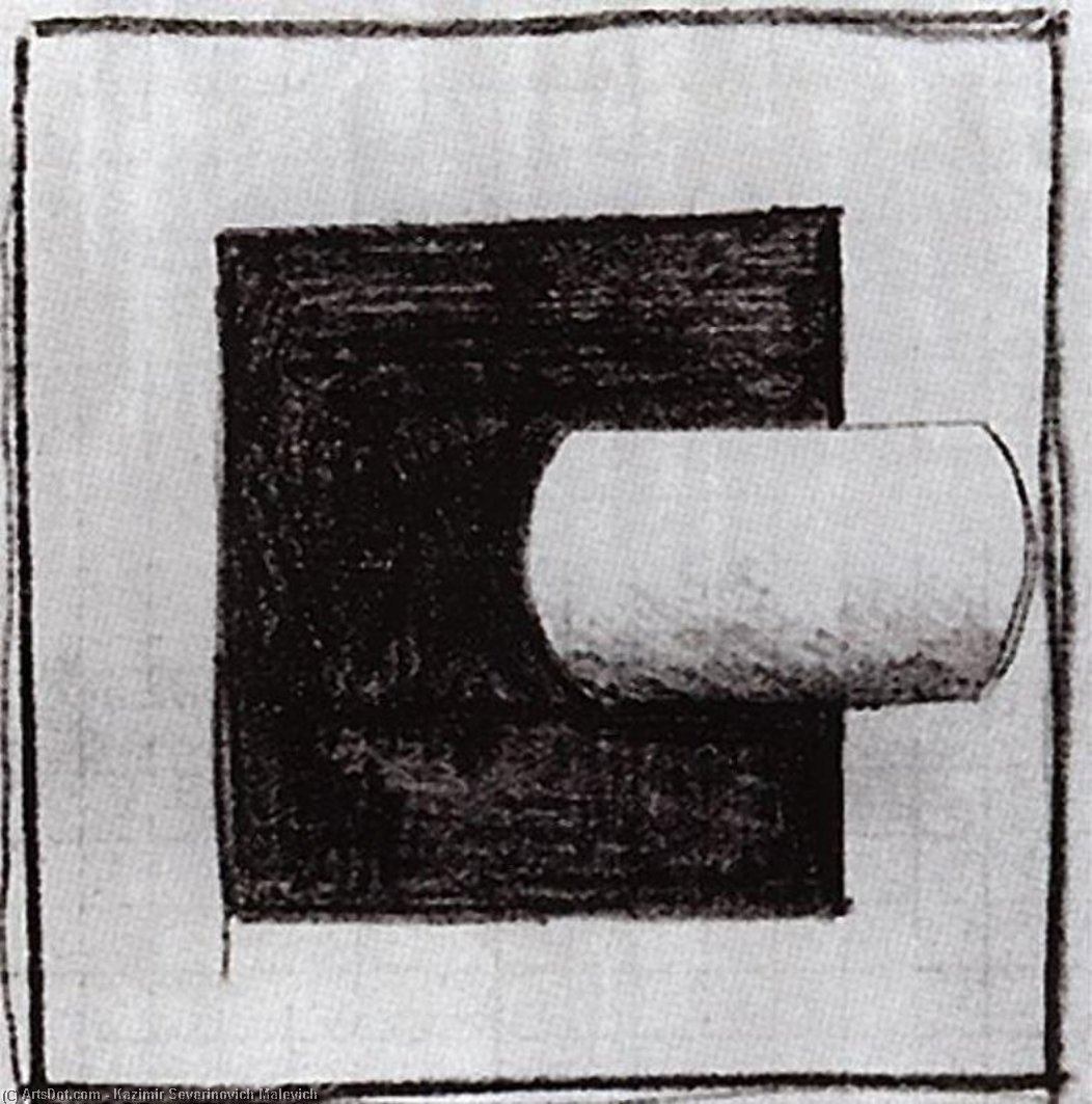 Wikioo.org - The Encyclopedia of Fine Arts - Painting, Artwork by Kazimir Severinovich Malevich - Black square and a white tube-shaped