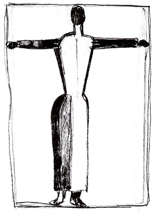 Wikoo.org - موسوعة الفنون الجميلة - اللوحة، العمل الفني Kazimir Severinovich Malevich - Figure in the form of a cross with raised hands