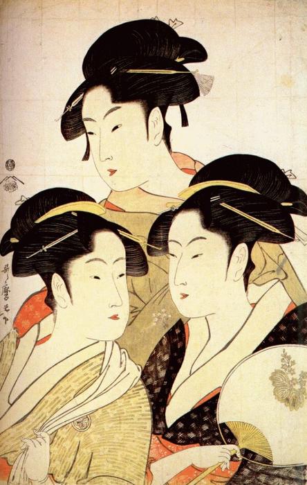 Wikioo.org - The Encyclopedia of Fine Arts - Painting, Artwork by Kitagawa Utamaro - Three Beauties of the Present Day