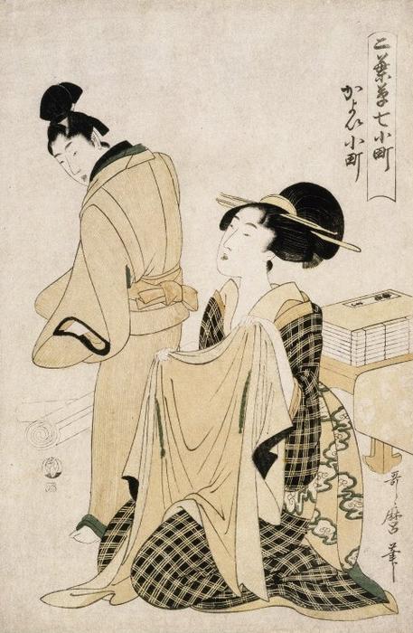 Wikioo.org - The Encyclopedia of Fine Arts - Painting, Artwork by Kitagawa Utamaro - A Geisha in her Lover`s Room