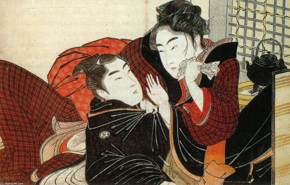 Wikioo.org - The Encyclopedia of Fine Arts - Painting, Artwork by Kitagawa Utamaro - A scene from the 'Poem of the Pillow'