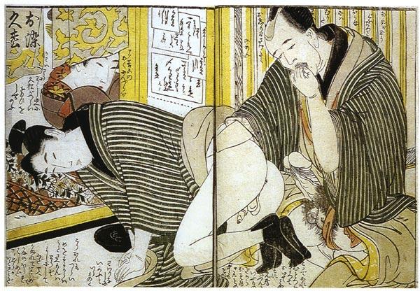 WikiOO.org - Enciclopedia of Fine Arts - Pictura, lucrări de artă Kitagawa Utamaro - Client Lubricating a Prostitute