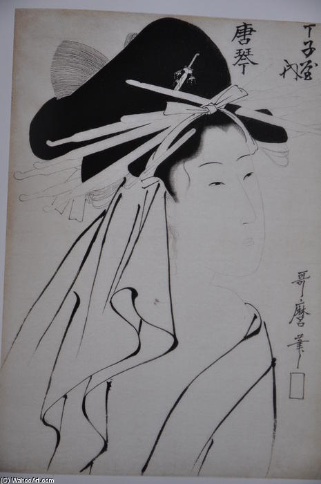 Wikioo.org - The Encyclopedia of Fine Arts - Painting, Artwork by Kitagawa Utamaro - Courtesan Karakot
