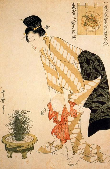 WikiOO.org – 美術百科全書 - 繪畫，作品 Kitagawa Utamaro - 花朵图案的棉布