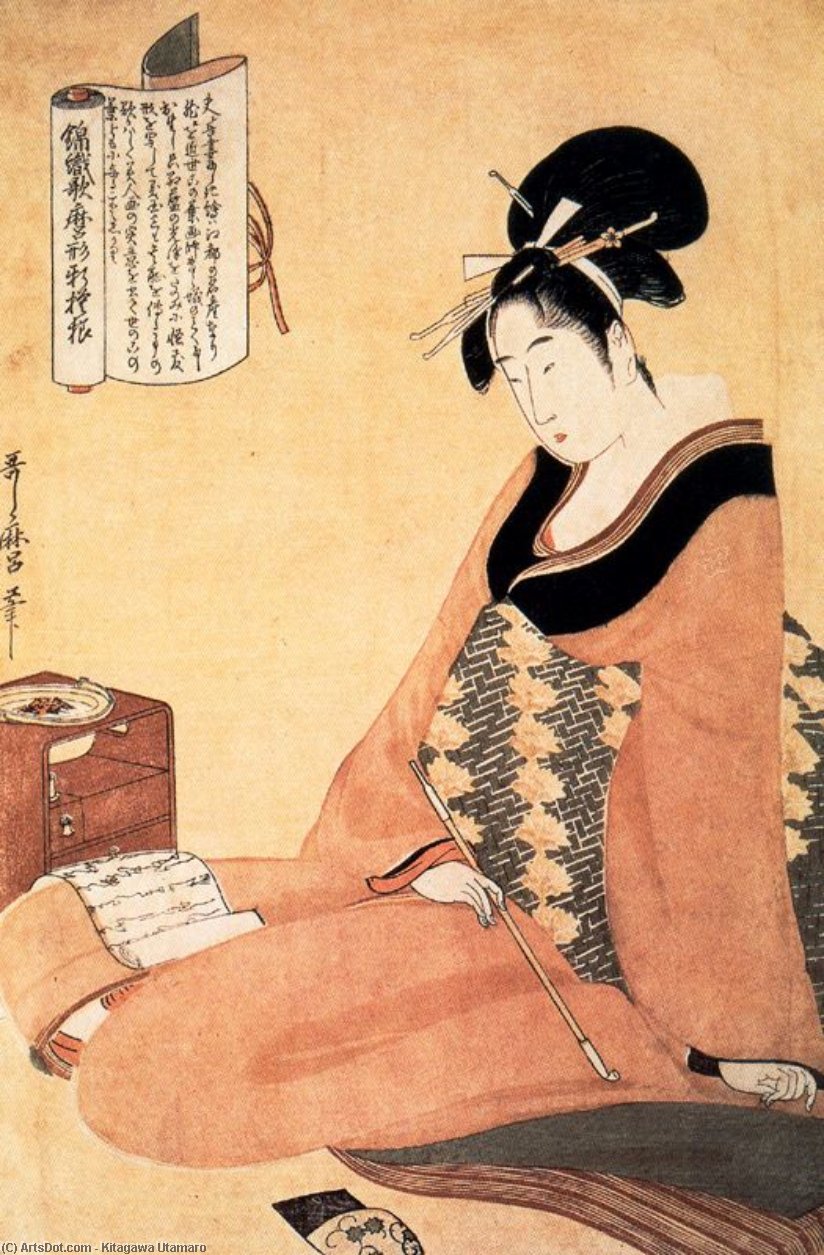 Wikioo.org - The Encyclopedia of Fine Arts - Painting, Artwork by Kitagawa Utamaro - Reading a letter