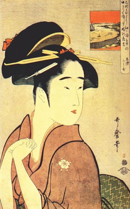 Wikoo.org - موسوعة الفنون الجميلة - اللوحة، العمل الفني Kitagawa Utamaro - The geisha kamekichi