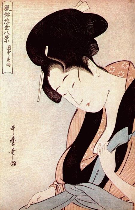 Wikioo.org - สารานุกรมวิจิตรศิลป์ - จิตรกรรม Kitagawa Utamaro - Woman in bedroom on rainy night