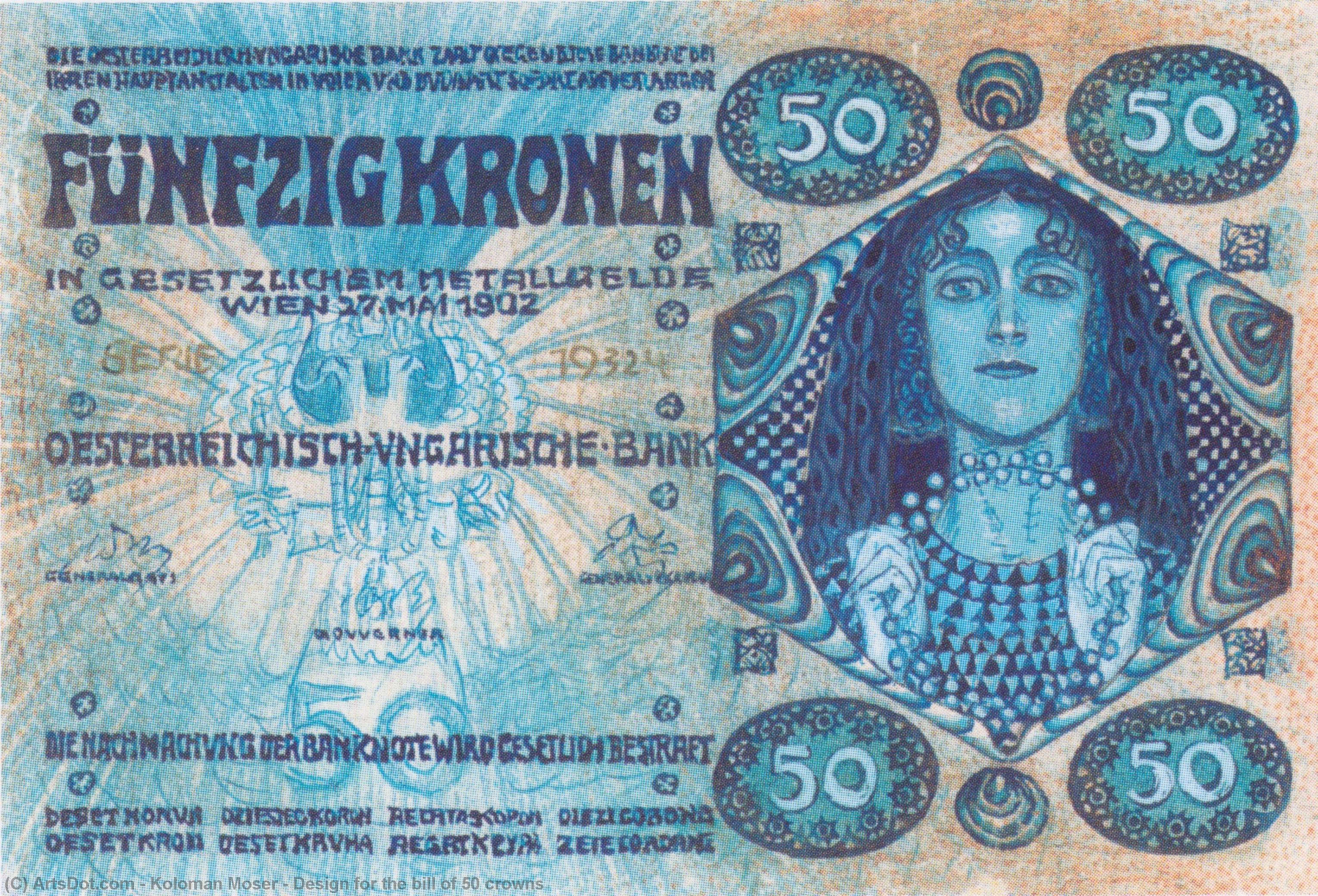 WikiOO.org - Encyclopedia of Fine Arts - Lukisan, Artwork Koloman Moser - Design for the bill of 50 crowns