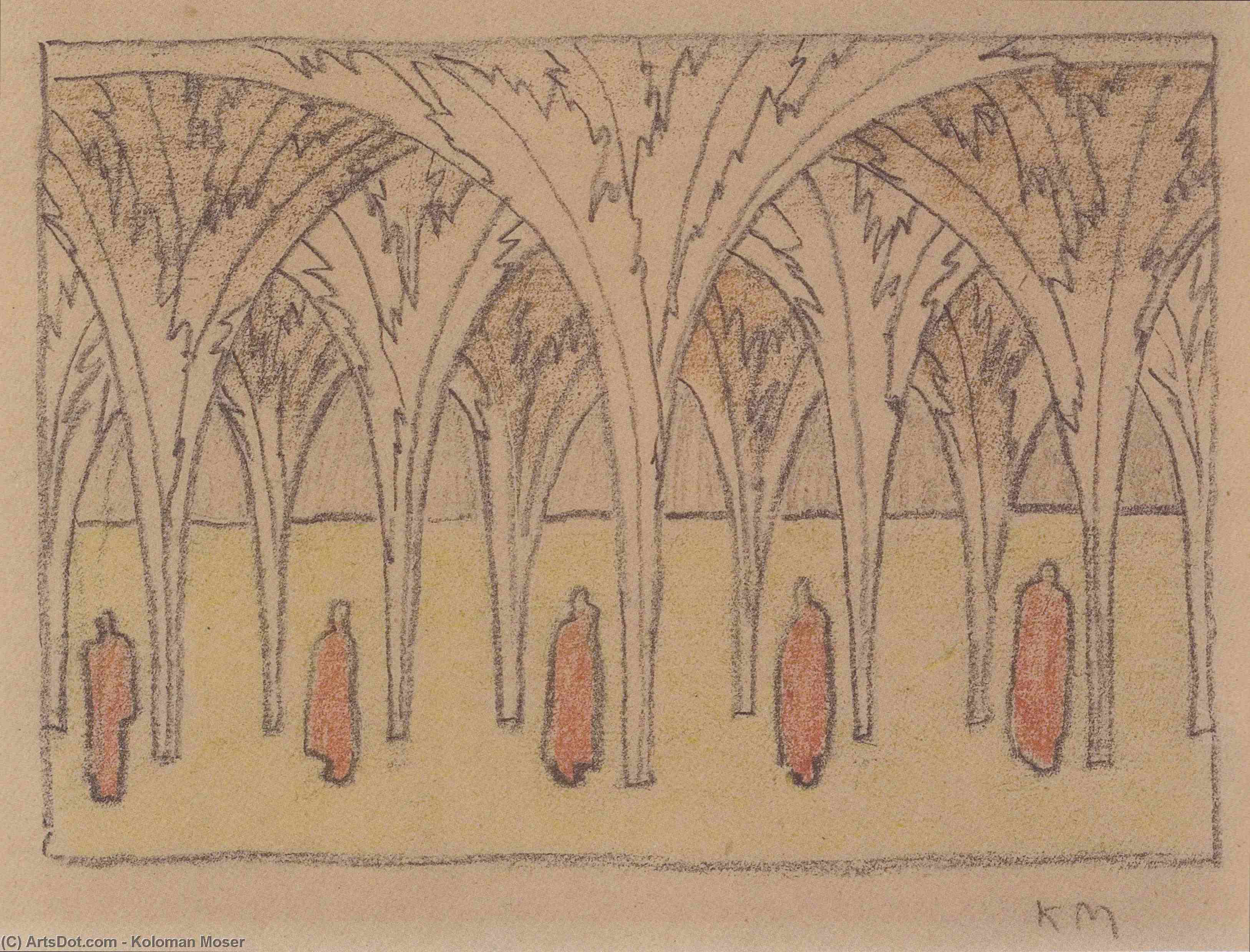 Wikioo.org - The Encyclopedia of Fine Arts - Painting, Artwork by Koloman Moser - Stage design for 'The lake' of Julius Bittner