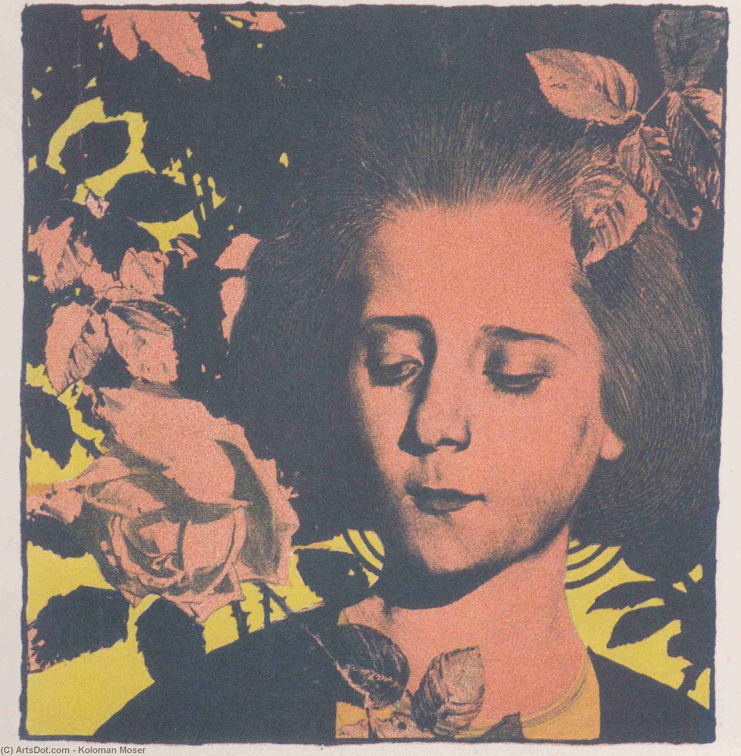 Wikioo.org - The Encyclopedia of Fine Arts - Painting, Artwork by Koloman Moser - Girl in rose