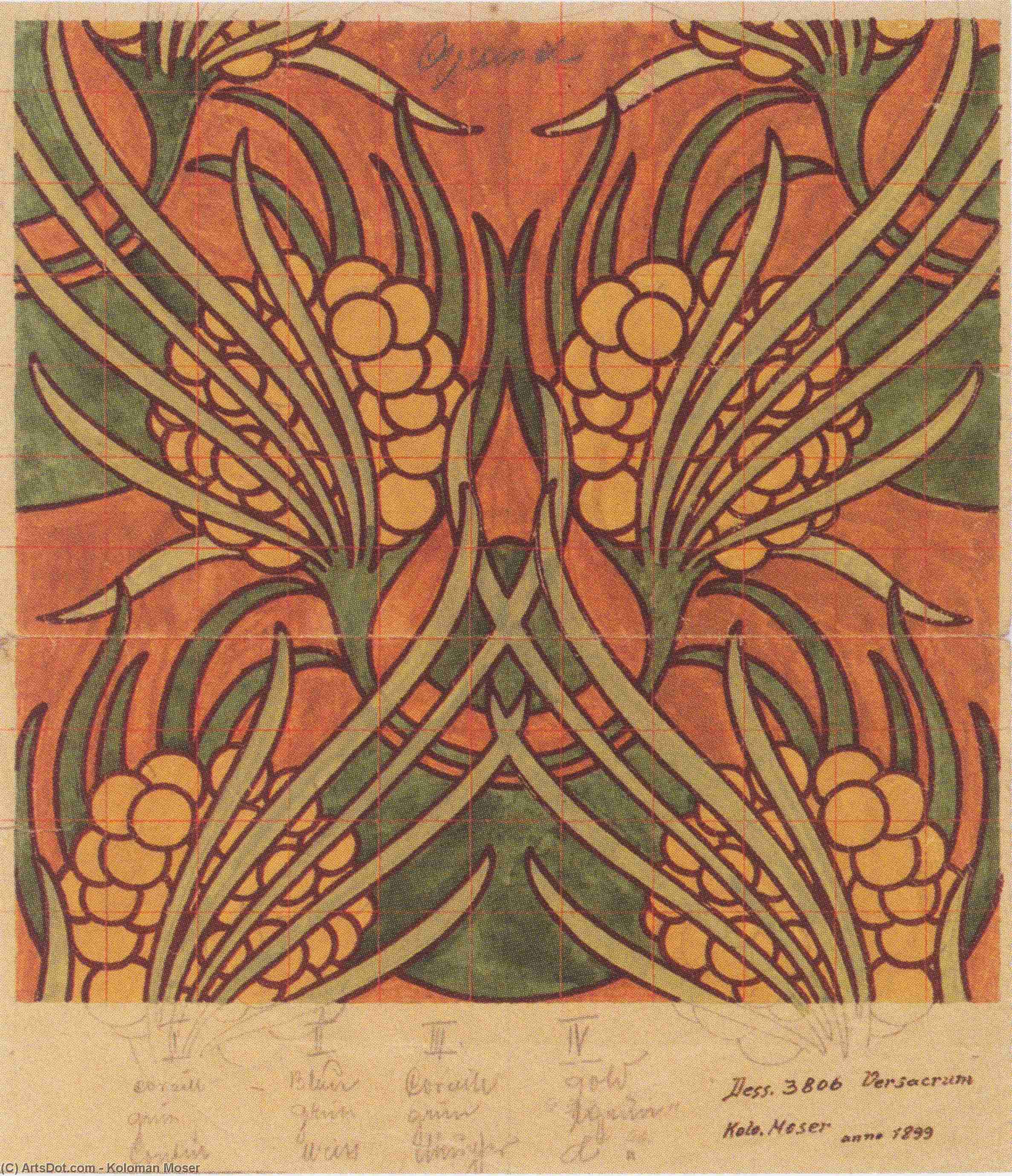 Wikioo.org - The Encyclopedia of Fine Arts - Painting, Artwork by Koloman Moser - Fabric design for Backhausen