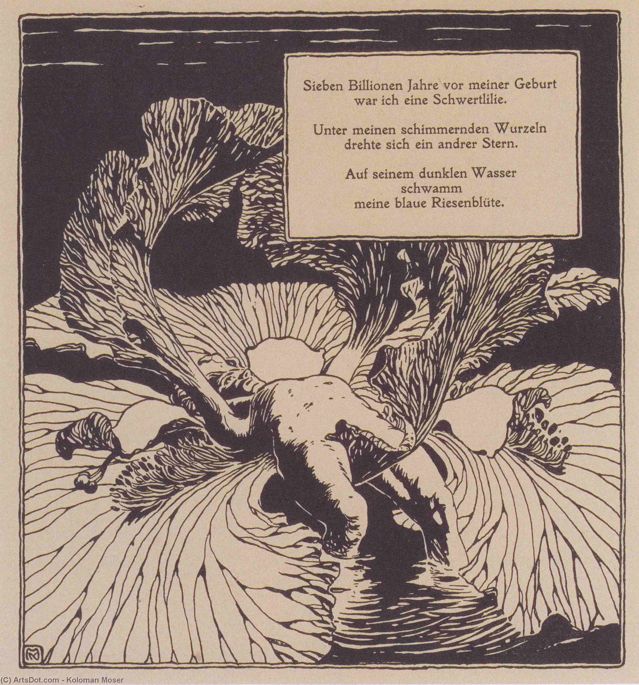 Wikioo.org - The Encyclopedia of Fine Arts - Painting, Artwork by Koloman Moser - Iris. Illustration to a poem by Arno Holz.