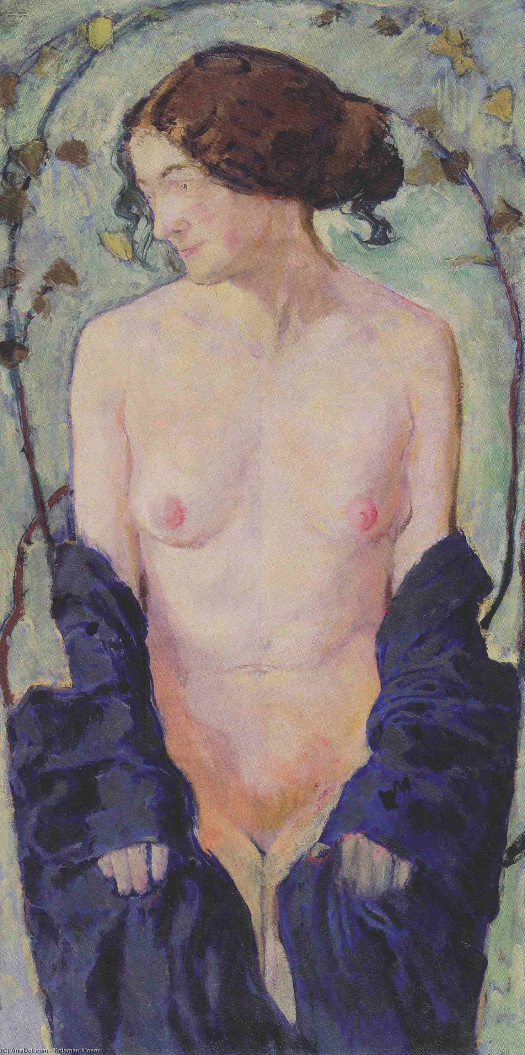 Wikoo.org - موسوعة الفنون الجميلة - اللوحة، العمل الفني Koloman Moser - Female Nude with blue cloth