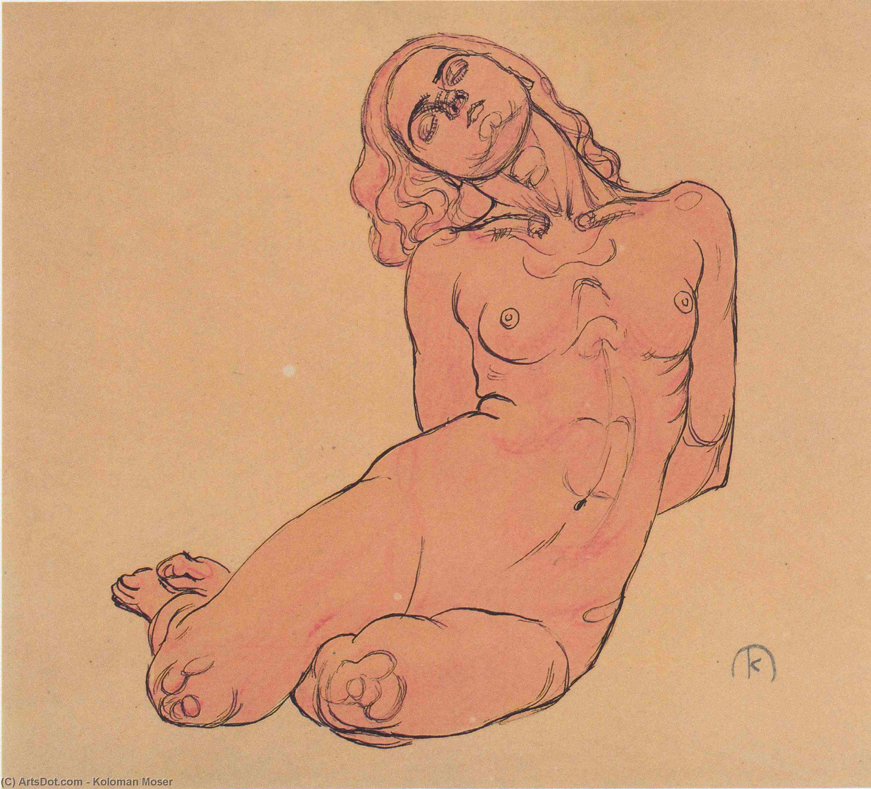 Wikoo.org - موسوعة الفنون الجميلة - اللوحة، العمل الفني Koloman Moser - A crouching woman