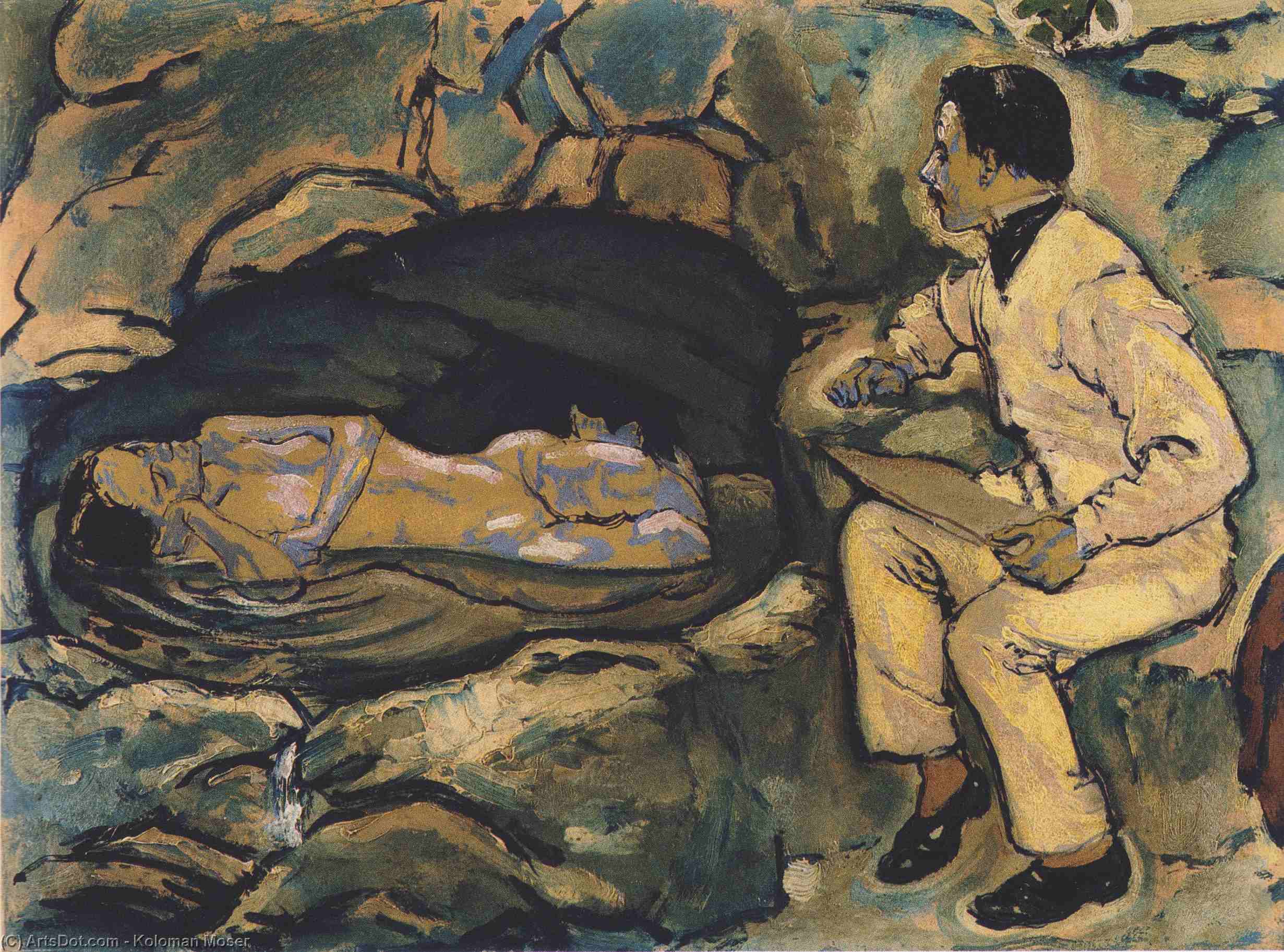 Wikioo.org - The Encyclopedia of Fine Arts - Painting, Artwork by Koloman Moser - Self-Portrait with mermaid