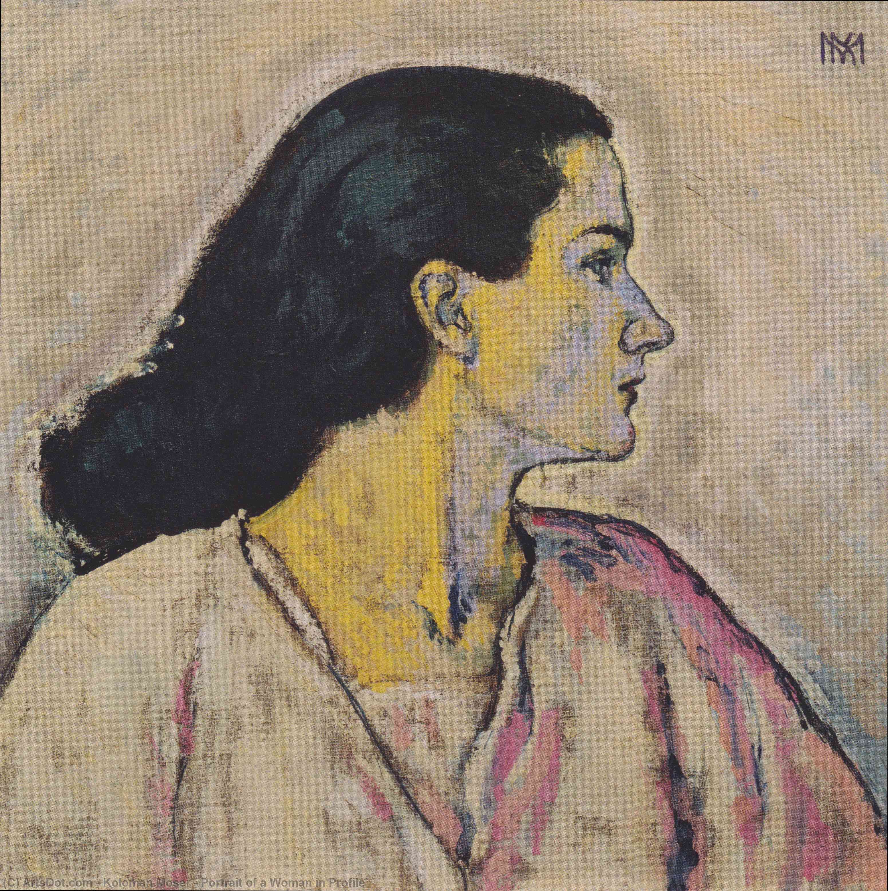Wikioo.org - The Encyclopedia of Fine Arts - Painting, Artwork by Koloman Moser - Portrait of a Woman in Profile