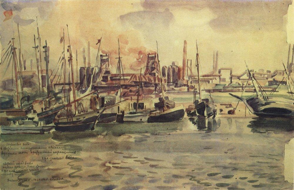 Wikioo.org - The Encyclopedia of Fine Arts - Painting, Artwork by Konstantin Fyodorovich Bogaevsky - Mariupol port and plant