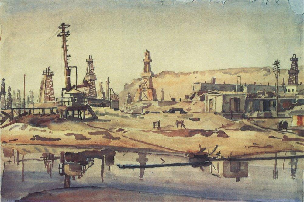 Wikioo.org - สารานุกรมวิจิตรศิลป์ - จิตรกรรม Konstantin Fyodorovich Bogaevsky - The Baku oil fields