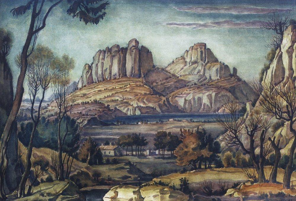 Wikioo.org - The Encyclopedia of Fine Arts - Painting, Artwork by Konstantin Fyodorovich Bogaevsky - Romantic landscape (Crimean landscape)