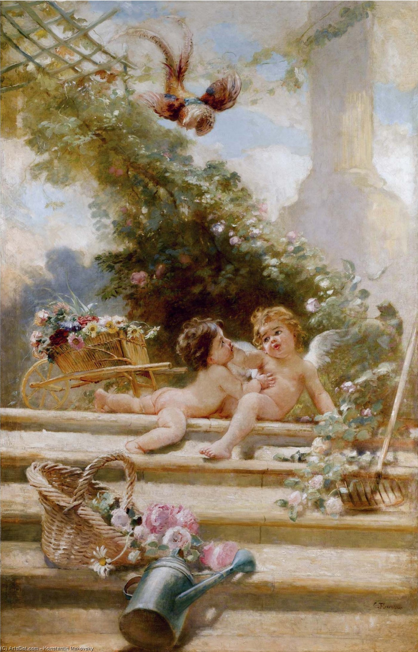 Wikioo.org - The Encyclopedia of Fine Arts - Painting, Artwork by Konstantin Yegorovich Makovsky - Cupid Gardeners